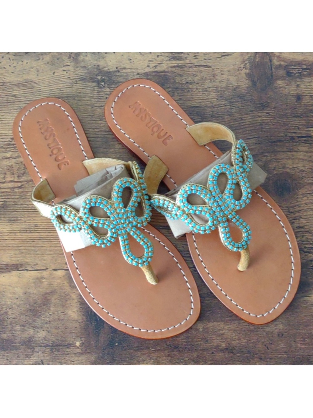 Mystique Boutique Turquoise Beaded Loop Thong Sandals